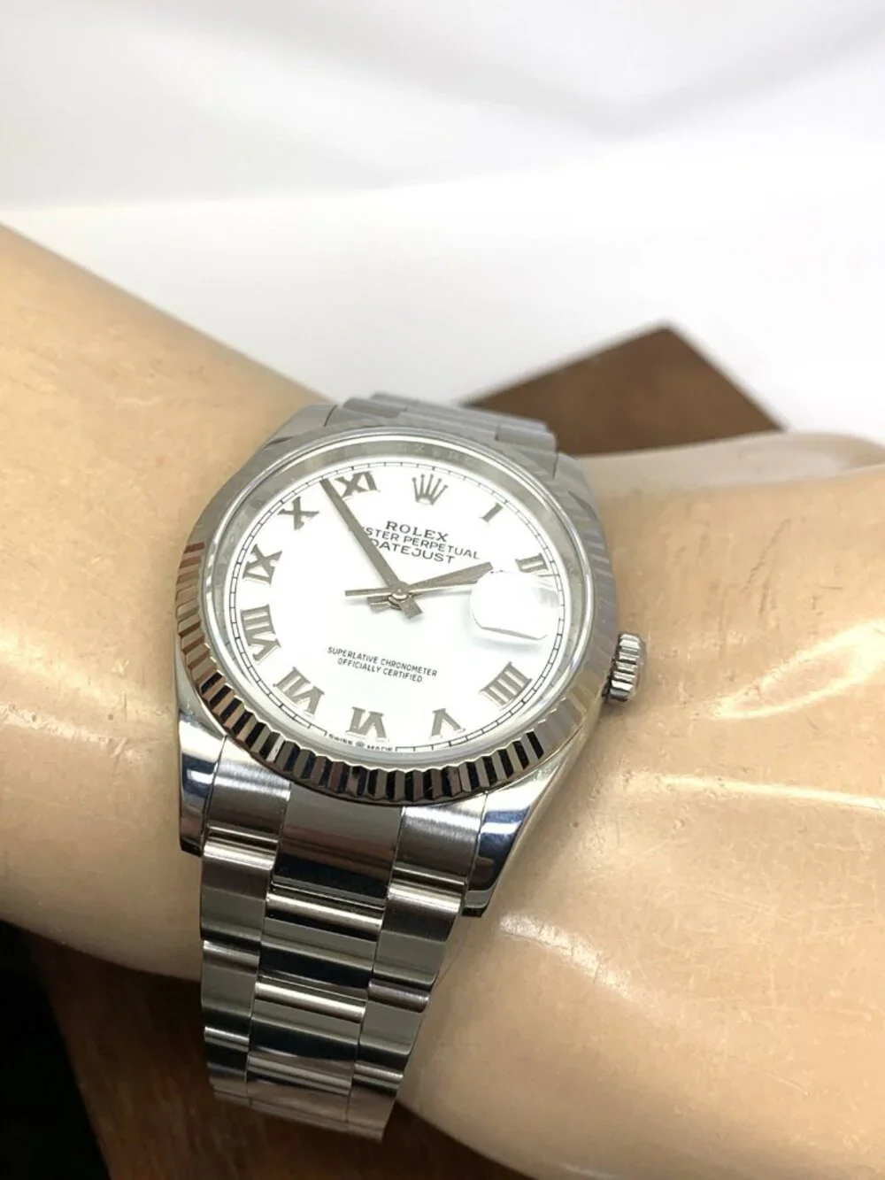 Rolex Datejust 126234 Watch Swiss Automatic White Roman Dial Steel 36mm + Card